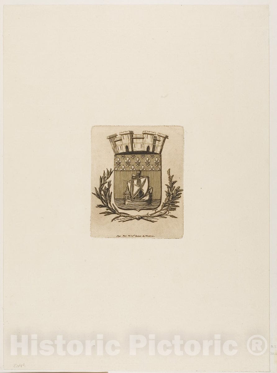 Art Print : Arms Symbolical of the City of Paris, Charles Meryon, c 1861, Vintage Wall Decor :