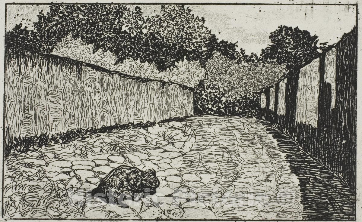 Art Print : Small Street on the Outskirts of Florence with Puppy, Giovanni Fattori, c 1989, Vintage Wall Decor :
