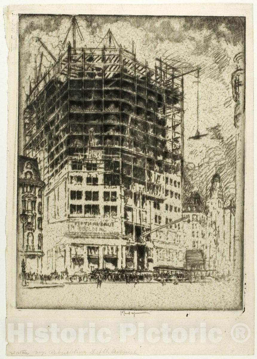 Art Print : Rebuilding Fifth Avenue, Joseph Pennell, c 1904, Vintage Wall Decor :