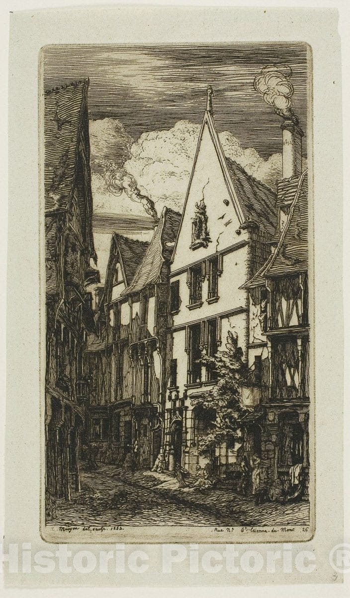 Art Print : Rue des Toiles, Bourges, Charles Meryon, c 1923, Vintage Wall Decor :