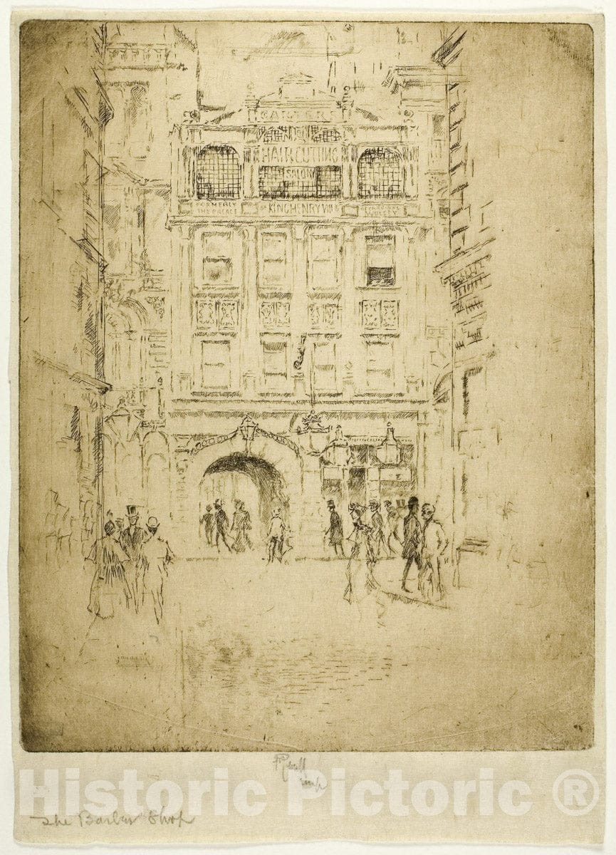 Art Print : The Barber Shop, Joseph Pennell, c 1905, Vintage Wall Decor :