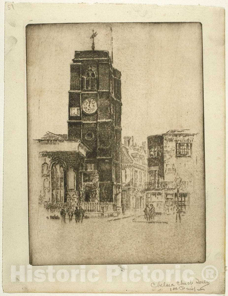 Art Print : Chelsea Church Tower, Joseph Pennell, c.1907, Vintage Wall Decor :