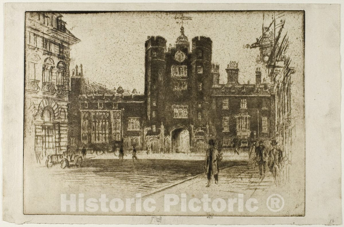 Art Print : Saint James Palace, from Saint James Street, Joseph Pennell, c.1636, Vintage Wall Decor :