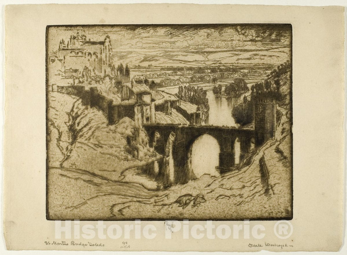 Art Print : St. Martins Bridge, Toledo, Joseph Pennell, c.1634, Vintage Wall Decor :