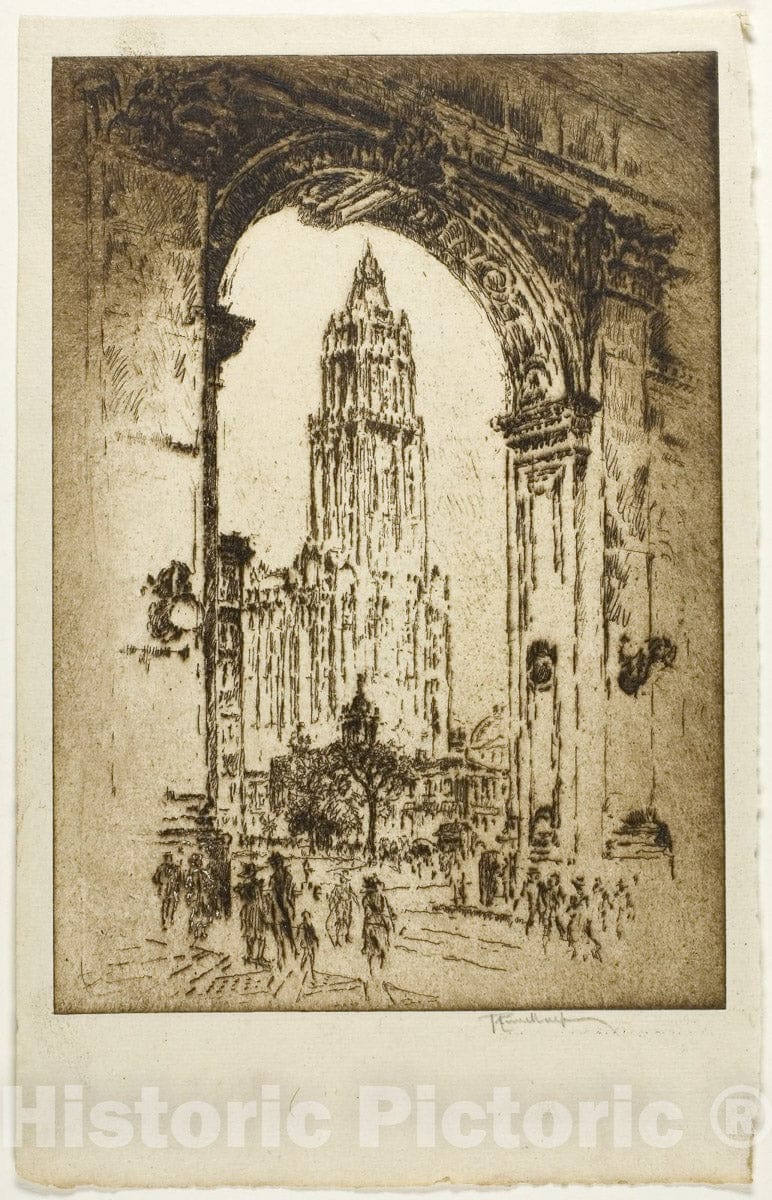 Art Print : The Woolworth through the Arch, Joseph Pennell, c 1913, Vintage Wall Decor :