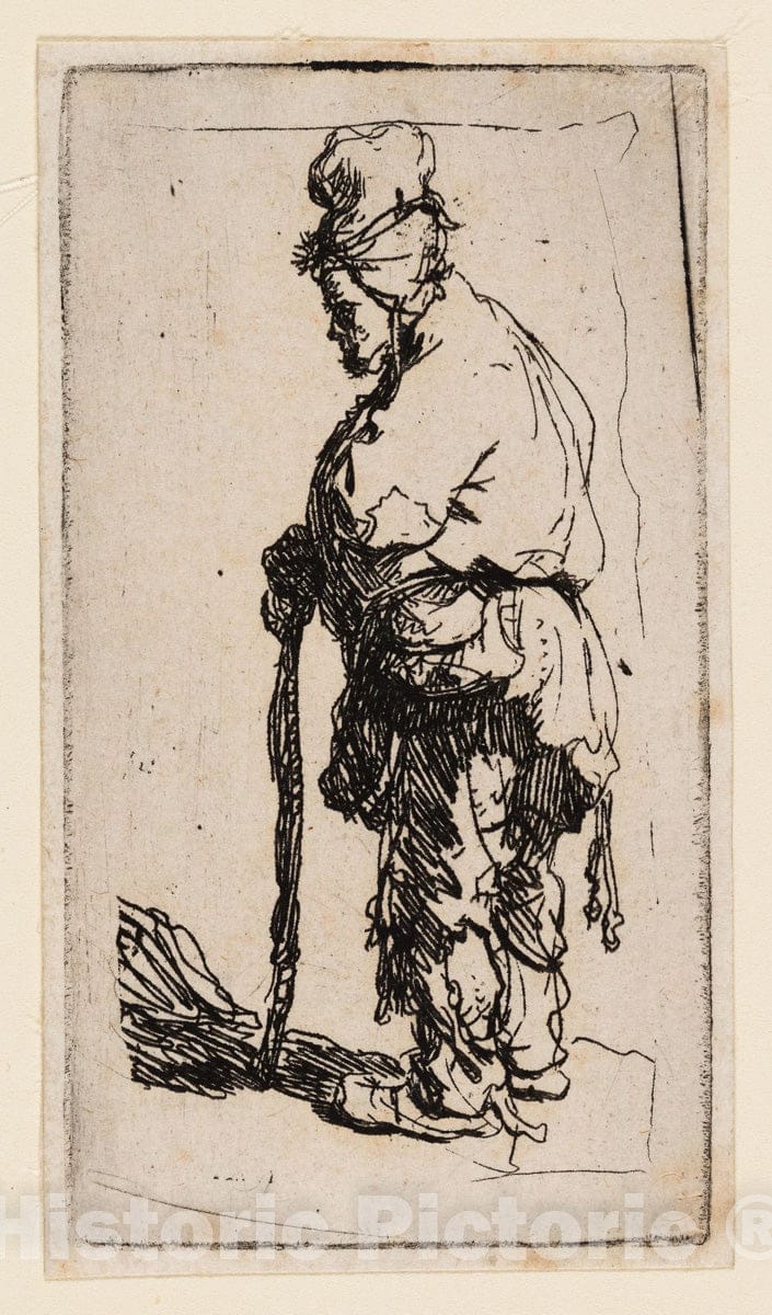 Art Print : Beggar Leaning on a Stick, Facing Left, Rembrandt Harmenszoon Van Rijn, c.1635, Vintage Wall Decor :