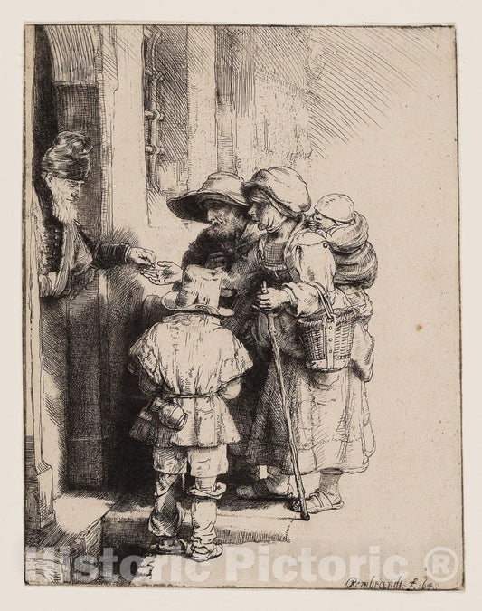 Art Print : Beggars Receiving Alms at the Door of a House, Rembrandt Harmenszoon Van Rijn, c 1853, Vintage Wall Decor :