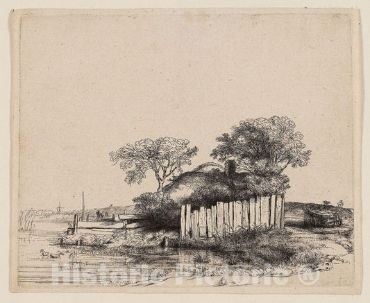 Art Print : A Cottage with White Paling, Rembrandt Harmenszoon Van Rijn, c.1651, Vintage Wall Decor :