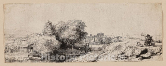 Art Print : View of the Diemerdijk with a Milkman and Cottages, Rembrandt Harmenszoon Van Rijn, c 1854, Vintage Wall Decor :