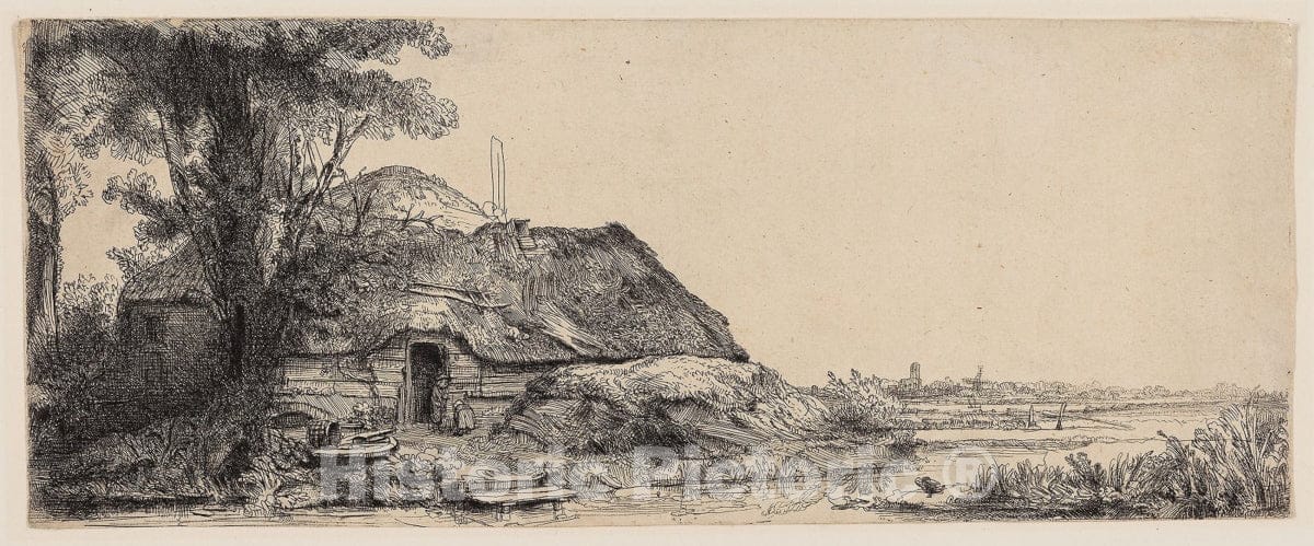 Art Print : Landscape with a Cottage and a Large Tree, Rembrandt Harmenszoon Van Rijn, c.1647, Vintage Wall Decor :