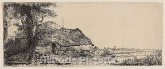 Art Print : Landscape with a Cottage and a Large Tree, Rembrandt Harmenszoon Van Rijn, c.1647, Vintage Wall Decor :