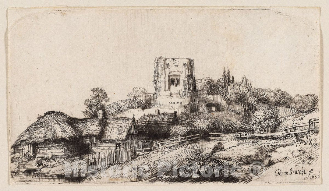 Art Print : Landscape with a Square Tower, Rembrandt Harmenszoon Van Rijn, c 1880, Vintage Wall Decor :