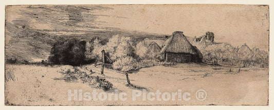 Art Print : Landscape with a Farm Building and the "House with the Tower", Rembrandt Harmenszoon Van Rijn, c 1875, Vintage Wall Decor :