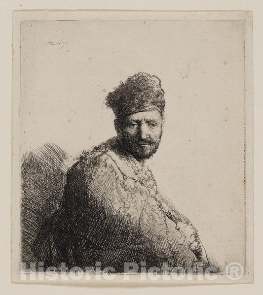 Art Print : Bearded Man, in Furred Oriental Cap and Robe, Rembrandt Harmenszoon Van Rijn, c 1788, Vintage Wall Decor :