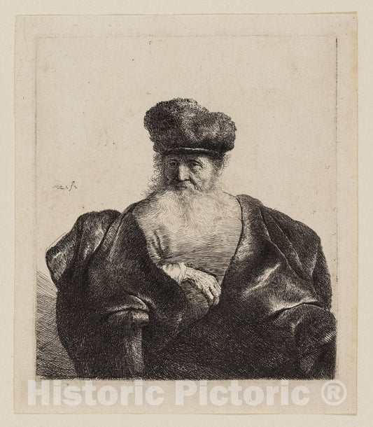 Art Print : Old Man with Beard, Fur Cap, and Velvet Cloak, Rembrandt Harmenszoon Van Rijn, c.1783, Vintage Wall Decor :