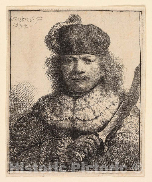 Art Print : Self-Portrait with Raised Sabre, Rembrandt Harmenszoon Van Rijn, c.1685, Vintage Wall Decor :