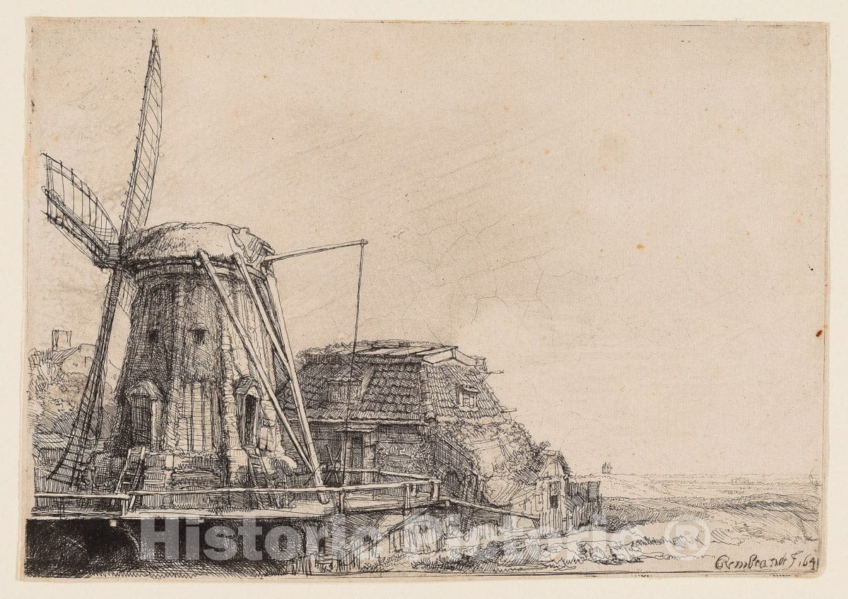 Art Print : The Windmill, Rembrandt Harmenszoon Van Rijn, c.1644, Vintage Wall Decor :
