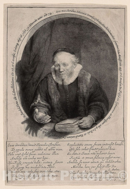 Art Print : Jan Cornelius Sylvius, Preacher, Rembrandt Harmenszoon Van Rijn, c.1864, Vintage Wall Decor :