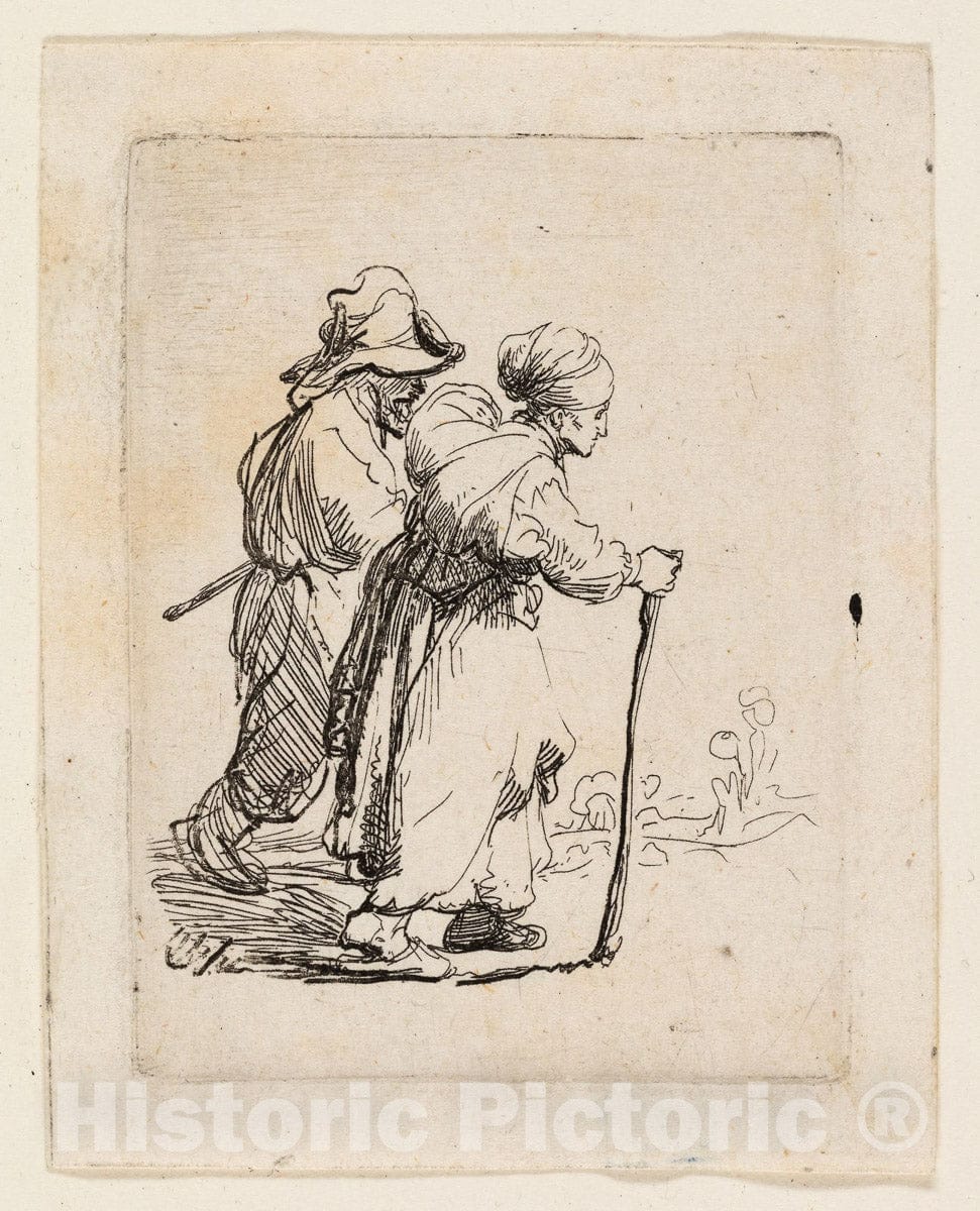 Art Print : Two Tramps, a Man and a Woman, Rembrandt Harmenszoon Van Rijn, c 1765, Vintage Wall Decor :
