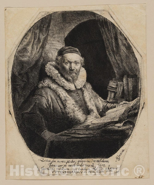 Art Print : Jan Uytenbogaert, Preacher of the Remonstrants, Rembrandt Harmenszoon Van Rijn, c.1657, Vintage Wall Decor :