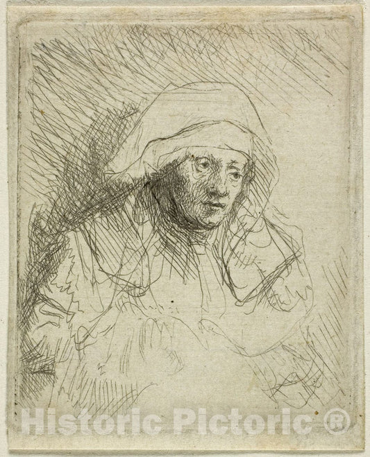 Art Print : Sick Woman with a Large White Headdress (Saskia), Rembrandt Harmenszoon Van Rijn, c.1776, Vintage Wall Decor :