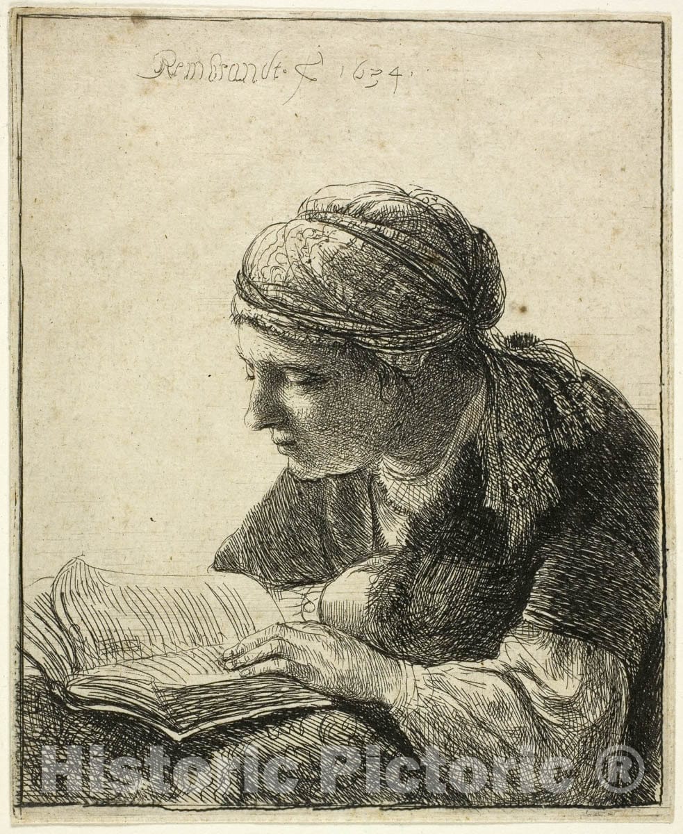 Art Print : Woman Reading, Rembrandt Harmenszoon Van Rijn, c 1765, Vintage Wall Decor :
