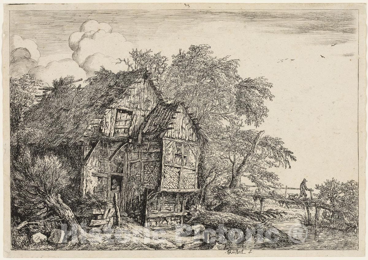 Art Print : The Little Bridge, Jacob Van Ruisdael, c.1515, Vintage Wall Decor :