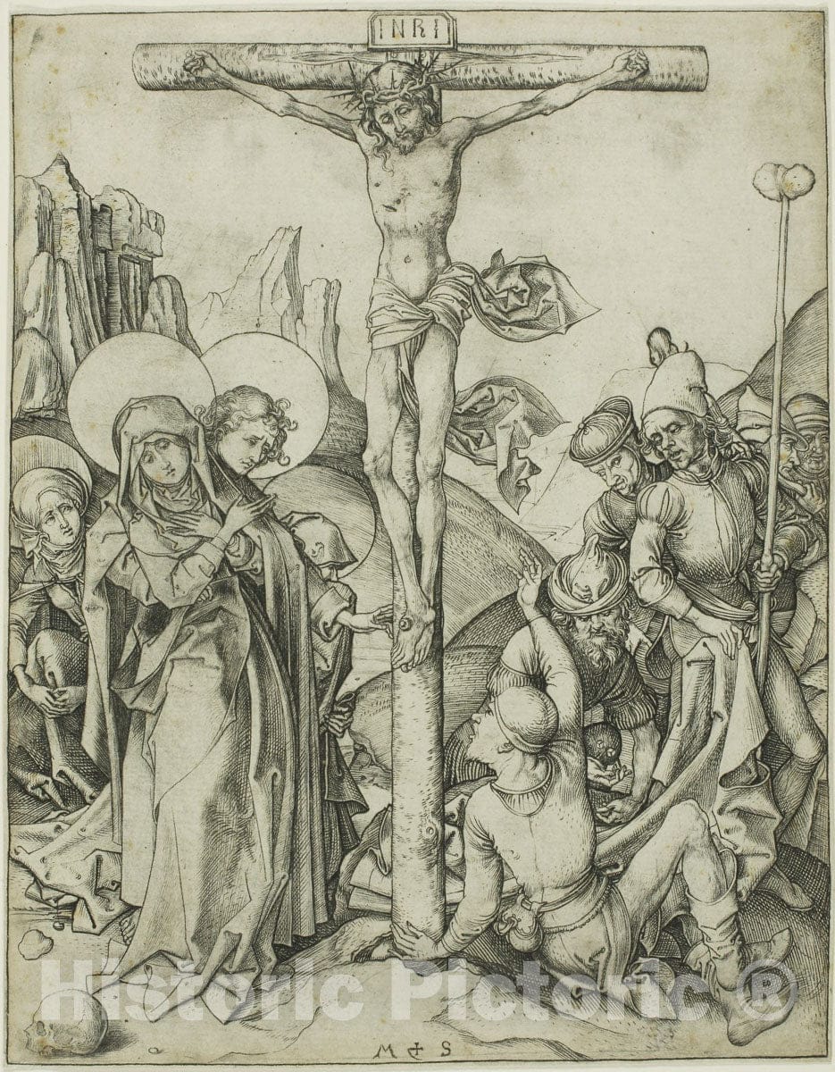Art Print : The Crucifixion with the Holy Women, St. John and Roman Soldiers, Martin Schongauer, c.1776, Vintage Wall Decor :
