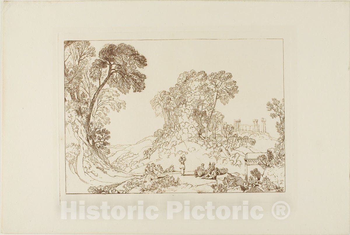Art Print : Temple of Jupiter in Island of Aegina, plate seventy-seven from Liber Studiorum, Joseph Mallord William Turner, c 1913, Vintage Wall Decor :