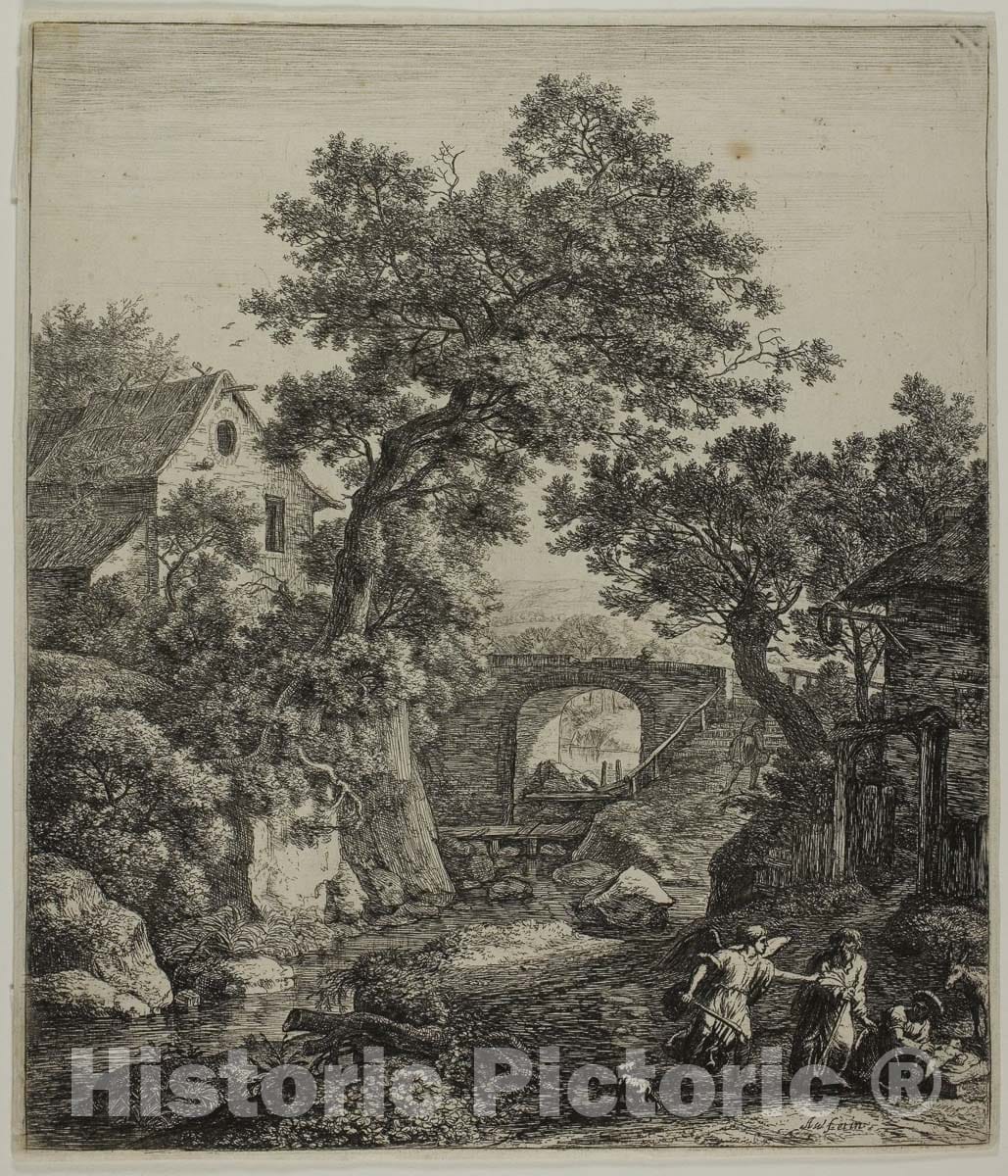 Art Print : Landscape with Zipphorah and her Son, from Six Landscape Subjects from the Old Testament, Anthonie Waterloo, c 1849, Vintage Wall Decor :