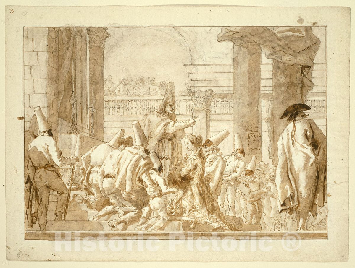 Art Print : The Marriage of Punchinellos Father, Giovanni Domenico Tiepolo, c 175, Vintage Wall Decor :