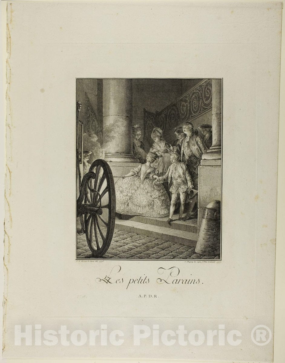 Art Print : The Little Godfathers, from Monument du Costume Physique et Moral de la fin du Dix-huitiÃ¨me siÃ¨cle, Jean Charles Baquoy , c.1774, Vintage Wall Decor :