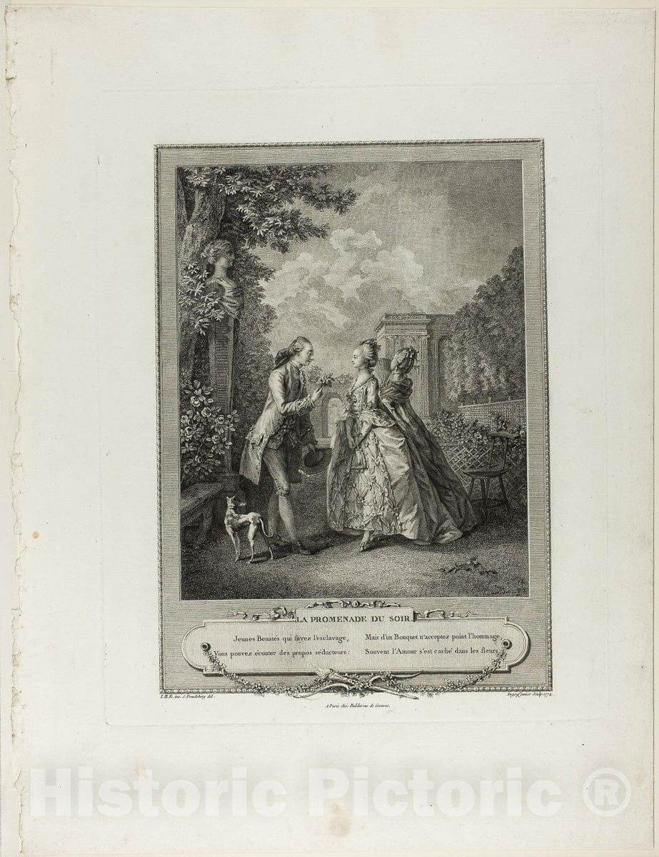 Art Print : Evening Walk, from Monument du Costume Physique et Moral de la fin du Dix-huitiÃ¨me siÃ¨cle, FranÃ§ois Robert Ingouf, c.1561, Vintage Wall Decor :