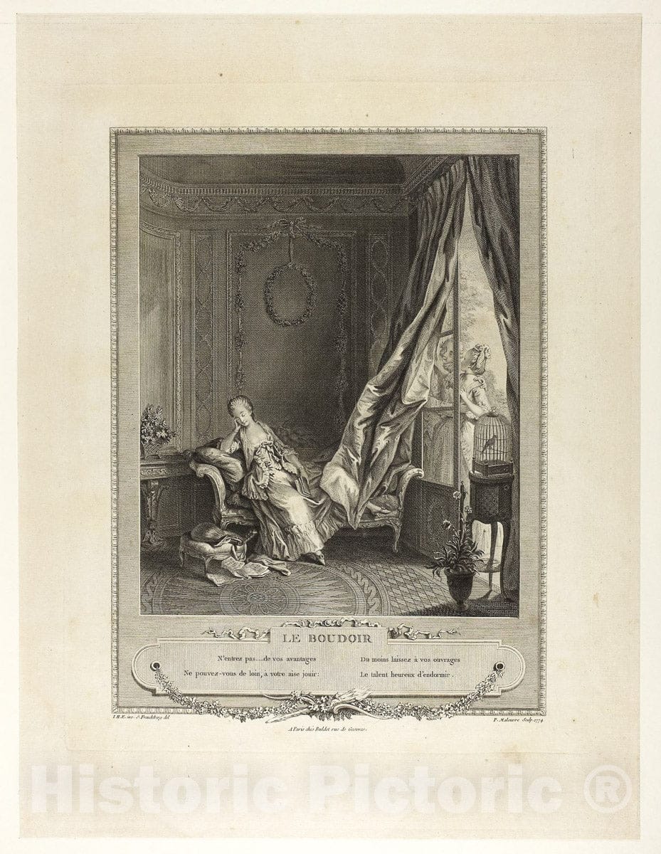 Art Print : The Boudoir, from Monument du Costume Physique et Moral de la fin du Dix-huitiÃ¨me siÃ¨cle, Pierre Maleuvre, c.1562, Vintage Wall Decor :