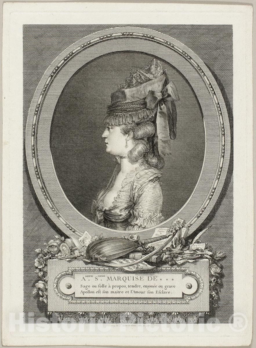 Art Print : Adrienne-Sophie, Marquise of ***, Augustin de Saint-Aubin, c 1735, Vintage Wall Decor :