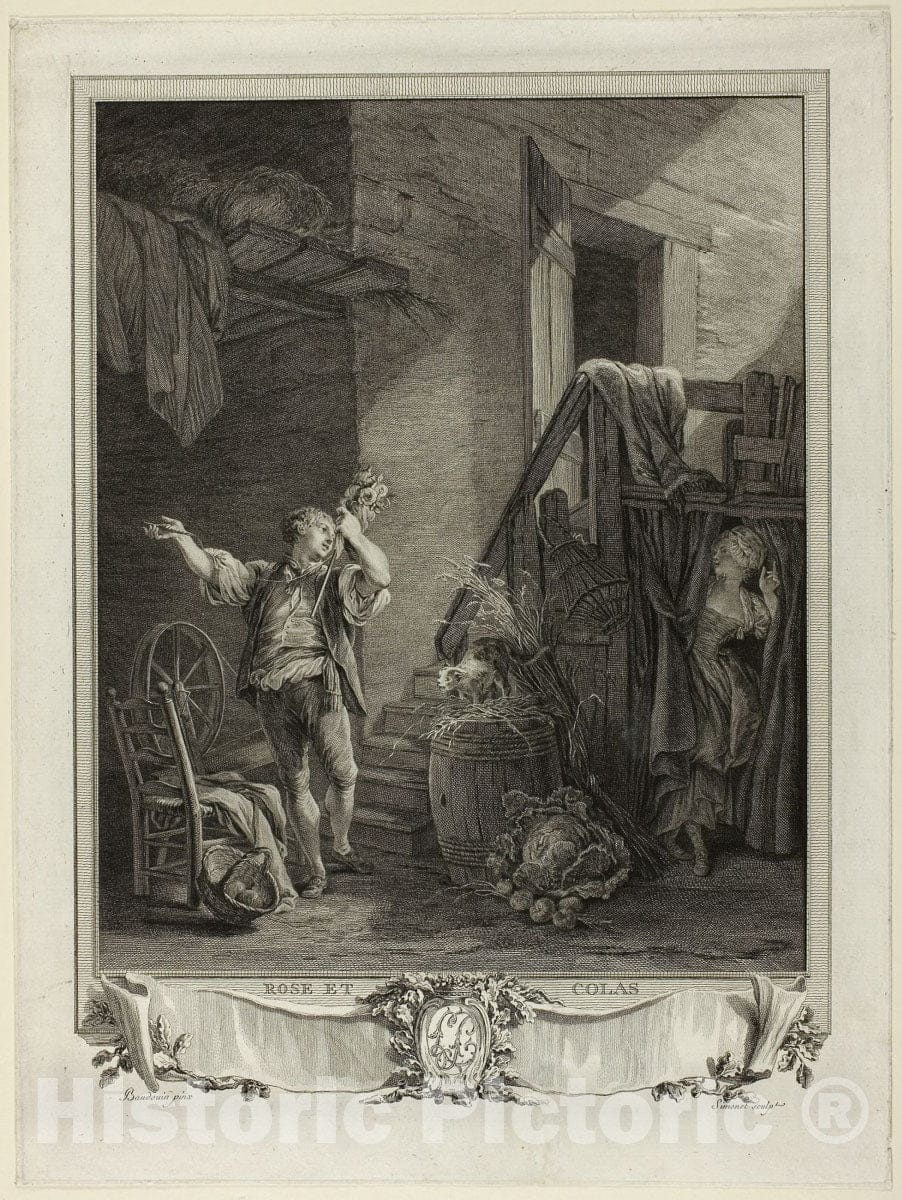 Art Print : Rose and Colas, Jean Baptiste Blaise Simonet, c.1807, Vintage Wall Decor :