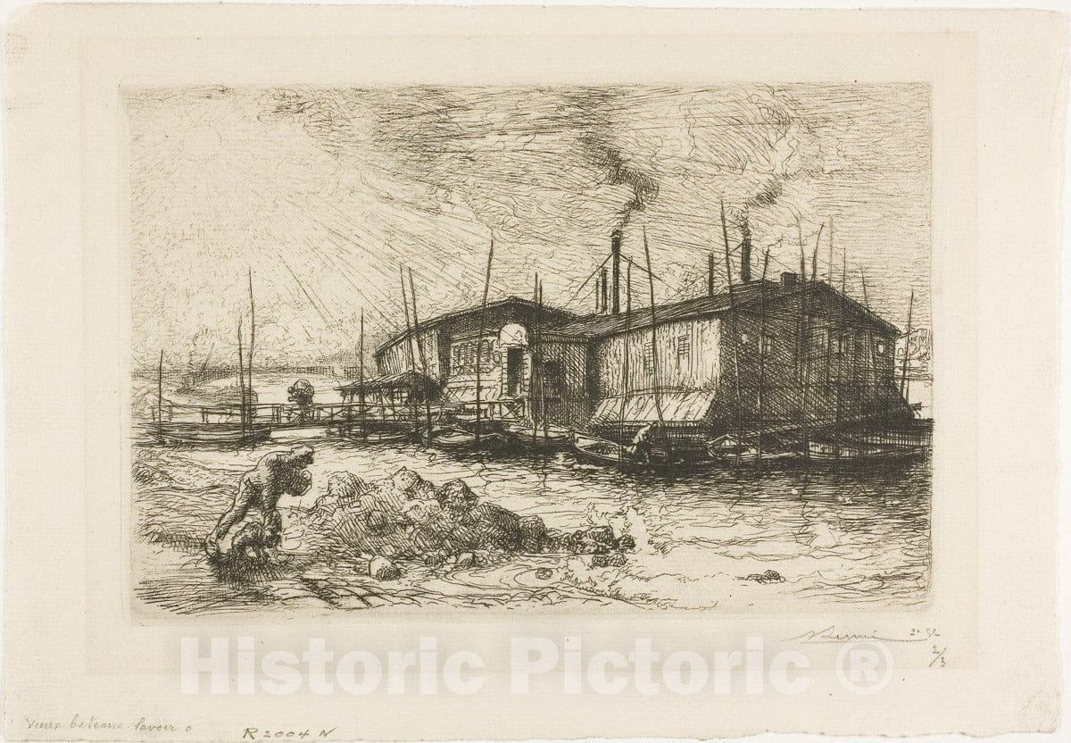 Art Print : Old Laundry Boats at Grenelle, Louis Auguste LepÃ¨re, c 1904, Vintage Wall Decor :