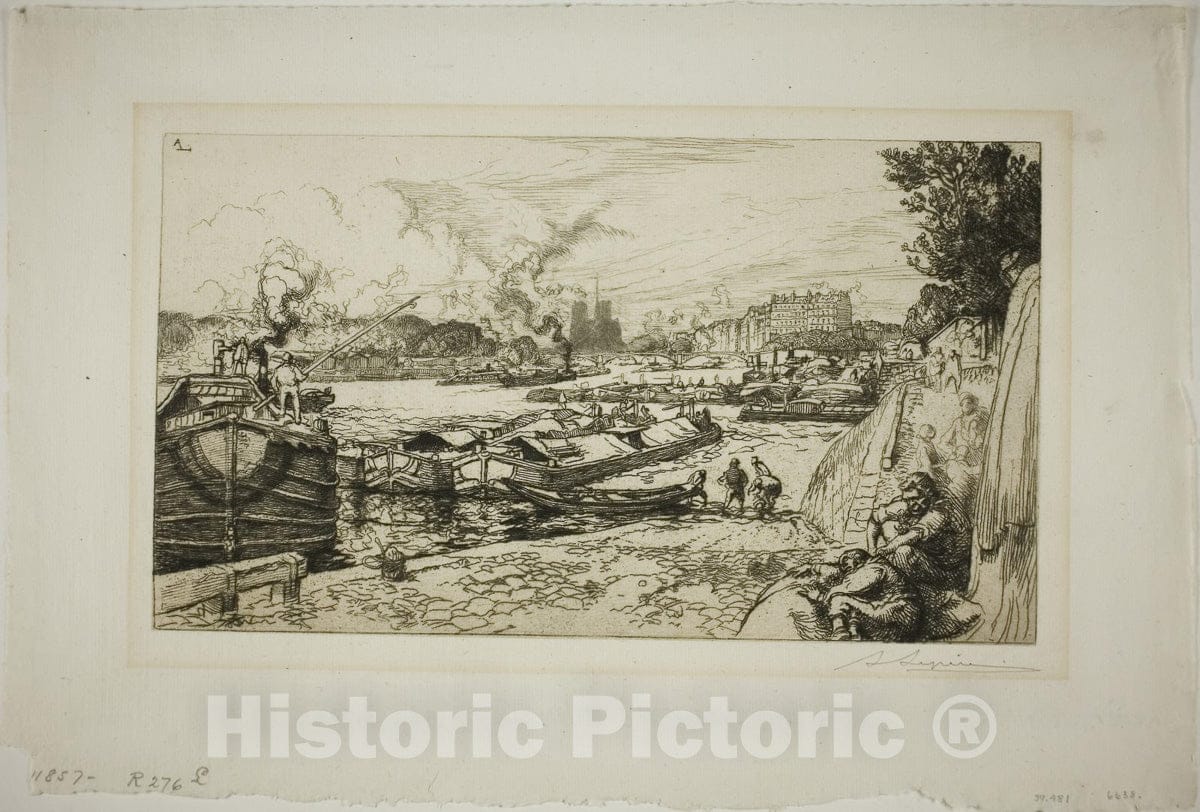 Art Print : The Seine at the Mouth of the Canal Saint-Martin, Louis Auguste LepÃ¨re, c 1916, Vintage Wall Decor :