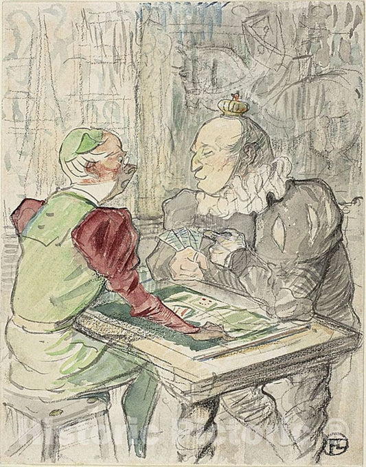 Art Print : The Kings Card Game, copy, Imitator of Henri de Toulouse-Lautrec, c 1800, Vintage Wall Decor :