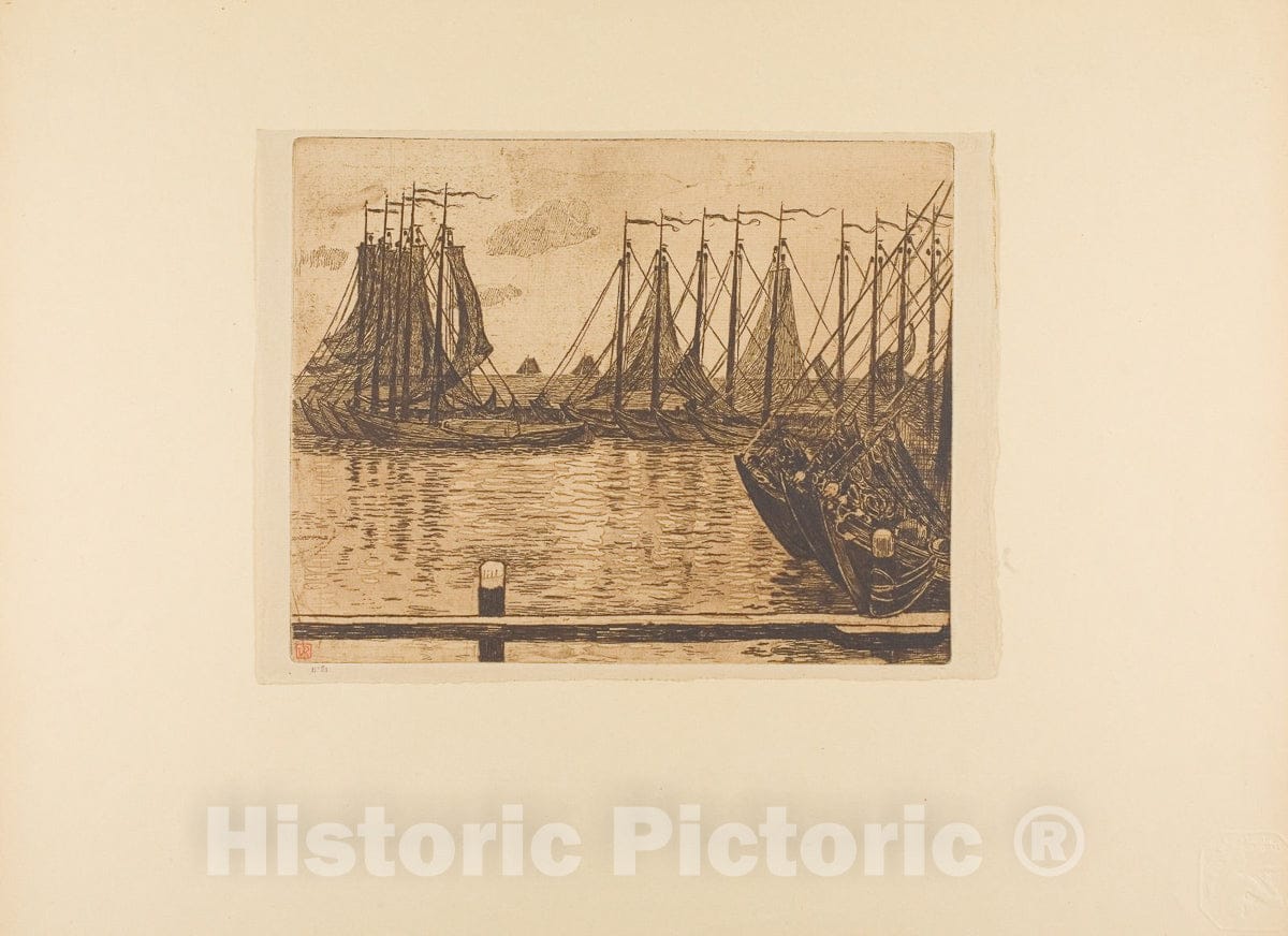 Art Print : Fishing Fleet, from the seventh album of LEstampe originale, Theo van Rysselberghe , c 1970, Vintage Wall Decor :