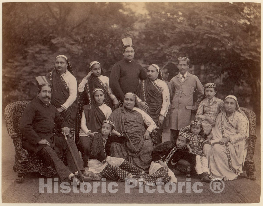 Photo Print : Formal Family Portrait of Thirteen People, Men in European Dress : Vintage Wall Art