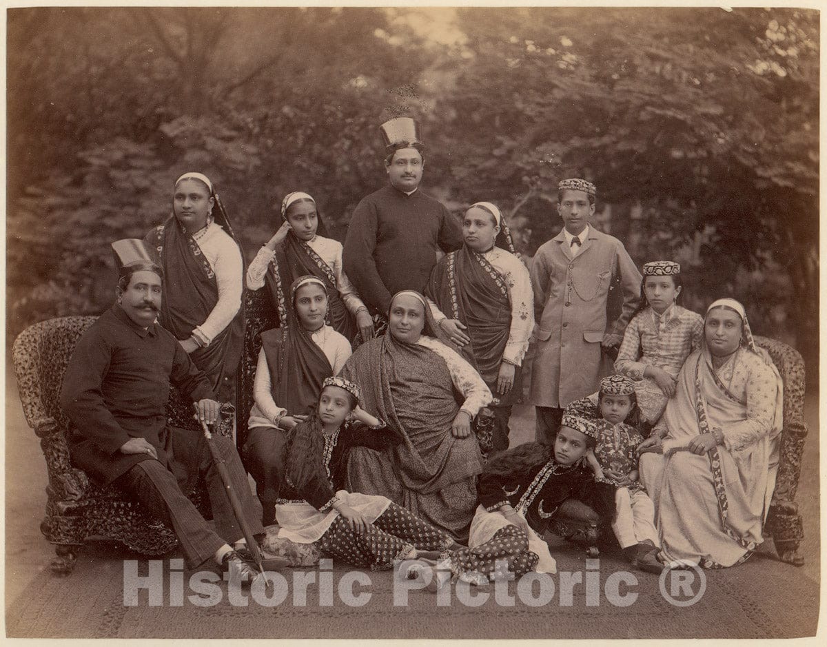 Photo Print : Formal Family Portrait of Thirteen People, Men in European Dress : Vintage Wall Art