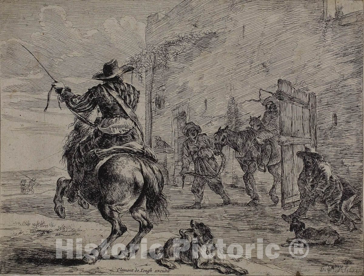 Art Print : Rearing Horse, Near a Stable, plate one from Series of Horses, Dirck Stoop, c 1913, Vintage Wall Decor :