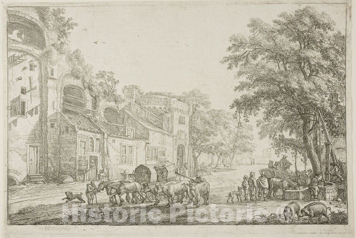 Art Print : Market Town, Simon de Vlieger, c.1646, Vintage Wall Decor :