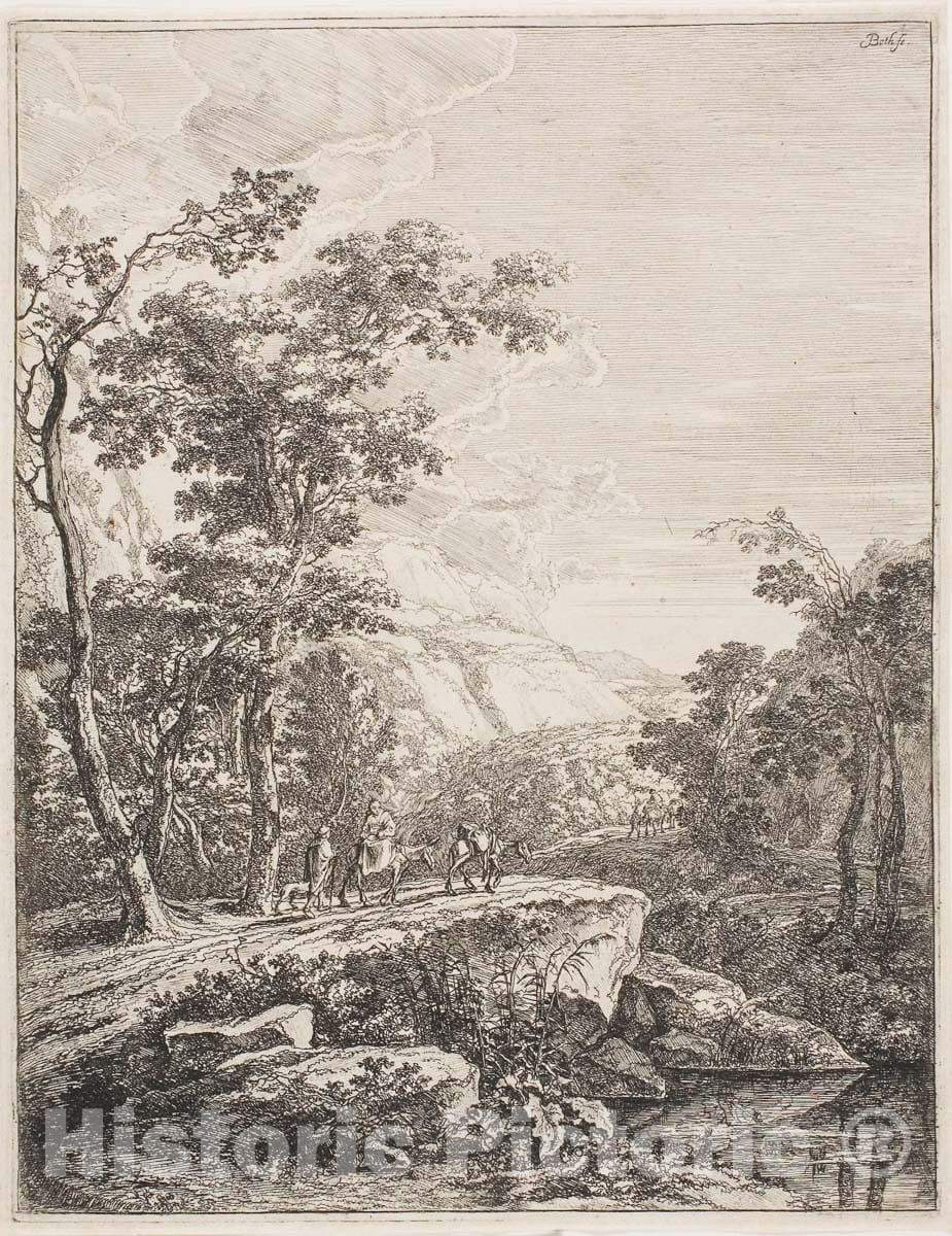Art Print : Upright Italian Landscapes: Woman on a Mule, Jan Both, c.1618, Vintage Wall Decor :