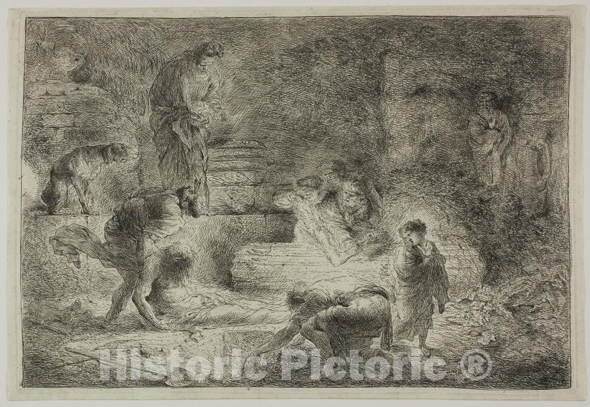 Art Print : Tobit Burying the Dead, Giovanni Benedetto Castiglione, c.1738, Vintage Wall Decor :