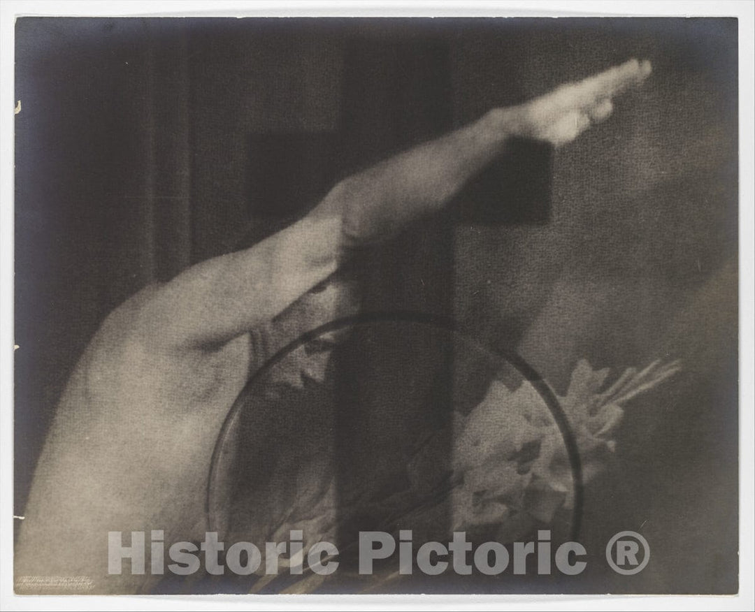 Photo Print : Shirtless Man with Arm Raised in Fascist Salute with Superimposed Cross, Circle, and Spray of Flowers - Artist: Mario Castagneri - c1930 : Vintage Wall Art