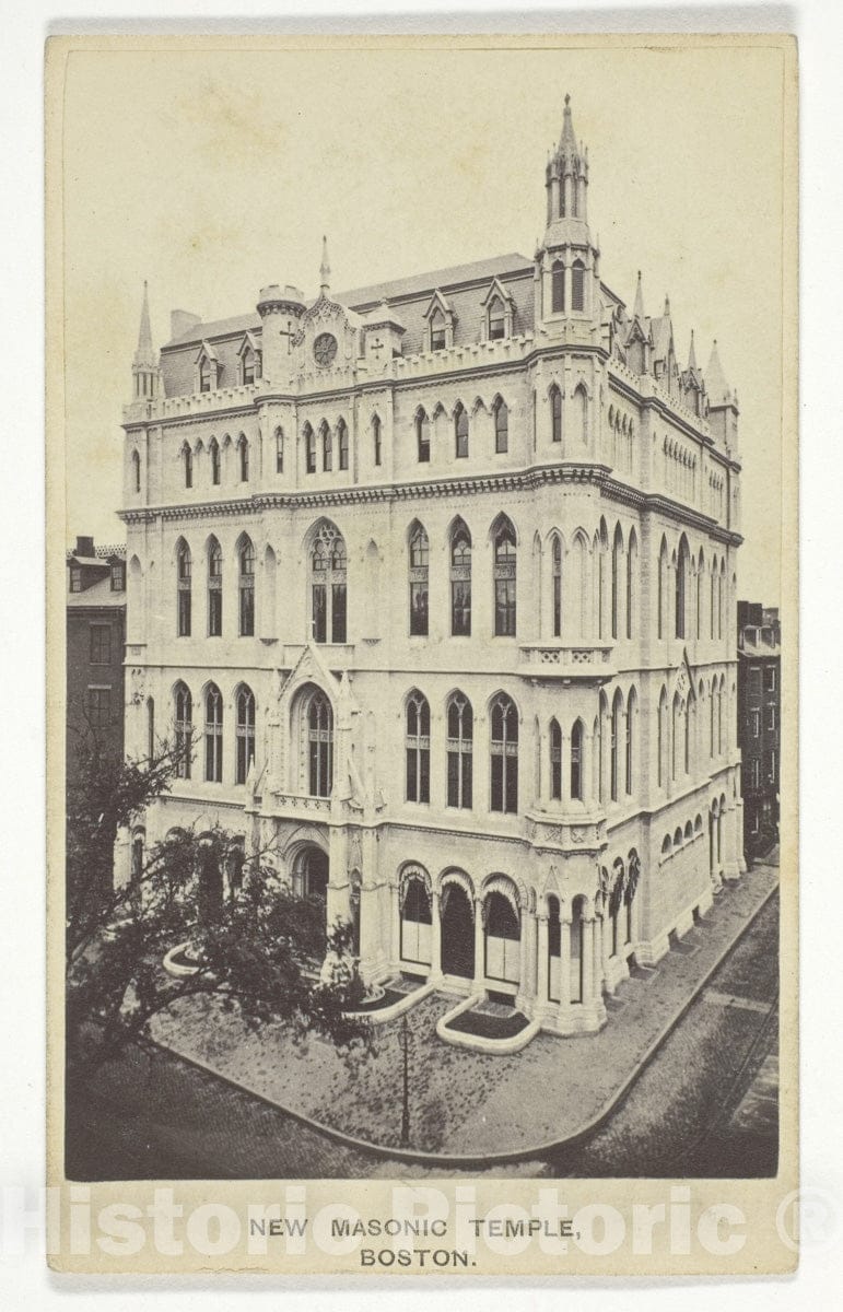 Art Photo : New Masonic Temple, Boston, Joseph Ward, c 1857, Vintage Wall Decor :