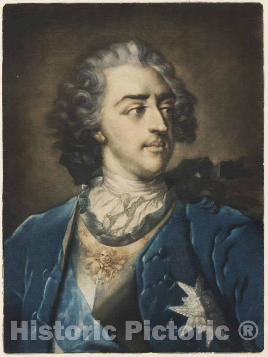 Art Print : Portrait of Louis XV, Jacob Christoph Le Blon, c 1982, Vintage Wall Decor :