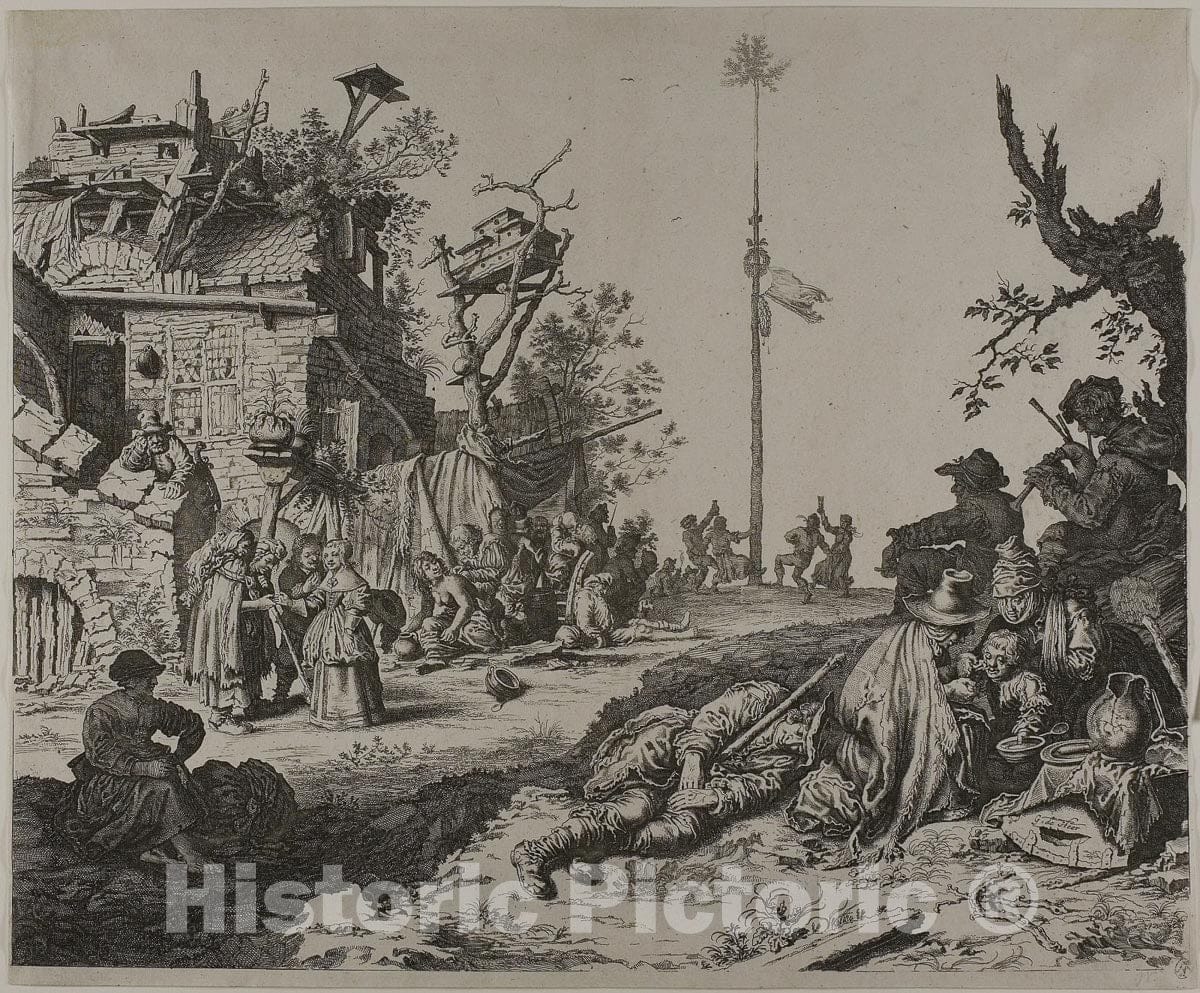 Art Print : The Resting Gypsy Family in Front of a Ruined Inn, Gerrit de Heer, c 1894, Vintage Wall Decor :